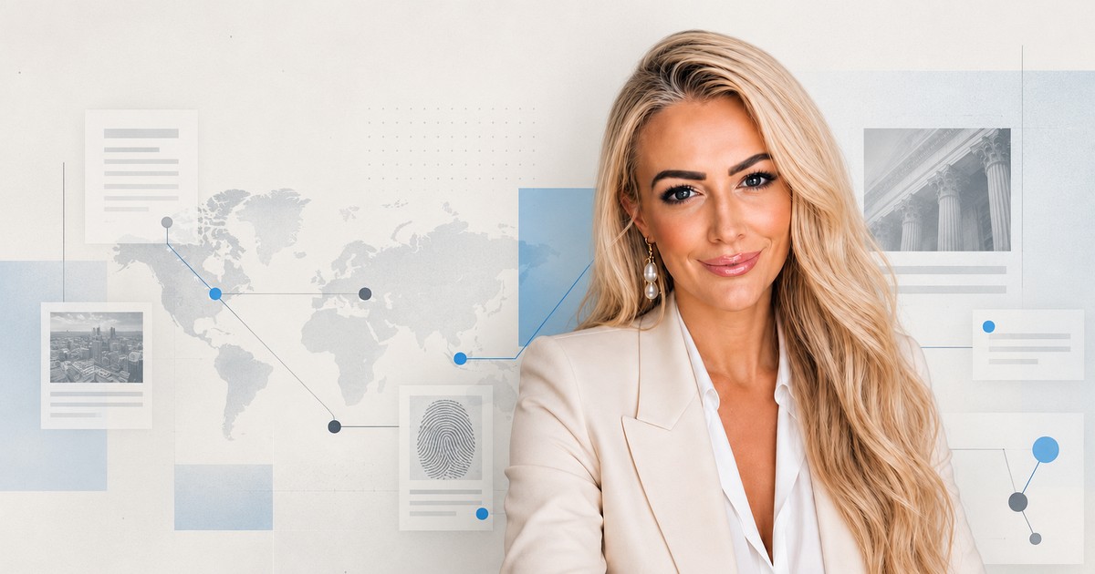 Oonagh van den Berg in a financial crime investigation setting with connected global evidence and data sources.